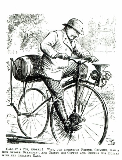 Cartone animato che prende in giro i primi giorni delle biciclette da English School